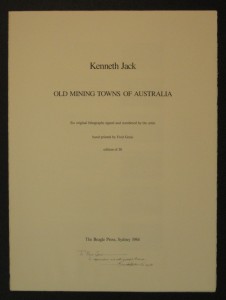 Old Mining Towns of Australia, cover page (signed) 1984