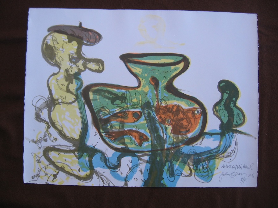 Artist and fish bowl