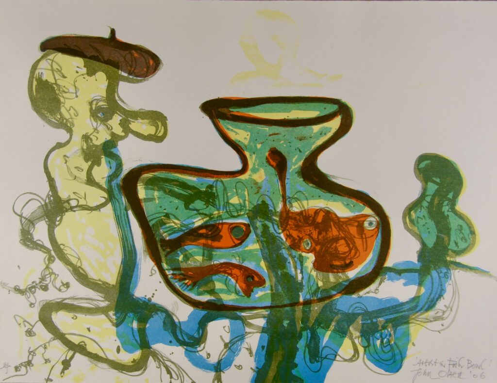 Artist and Fish Bowl - 2006 51x67cm – John Olsen