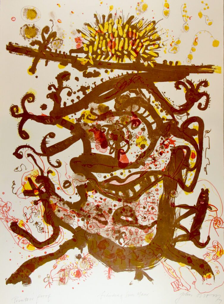 Echidna and Sun Man - 91x64cm – John Olsen