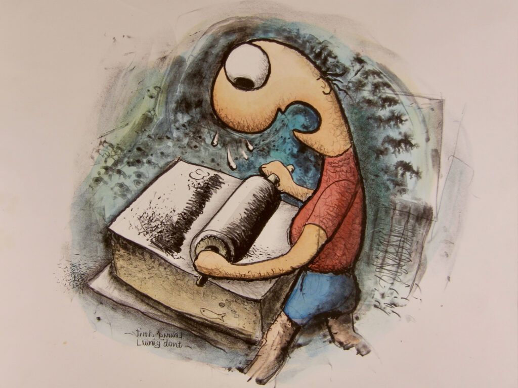 Fred Genis at the Printing Press – Michael Leunig (Attributed)