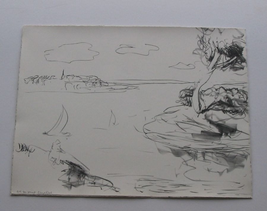 Breezy Day, Lane Cover River lines No colour - 1980 65x50cm – Lloyd Rees