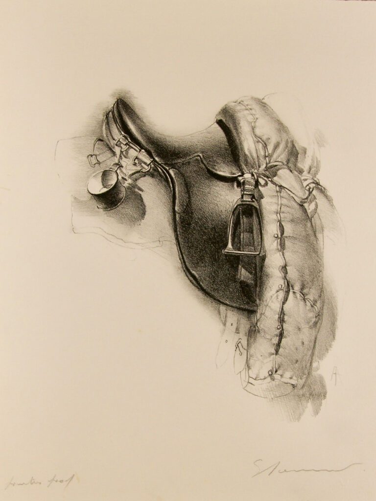 Small Saddle Small Print Black and White (no date) – Tim Storrier